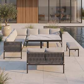 Dining-Loungeset Polly Hellgrau Outdoorstoff/Metall
