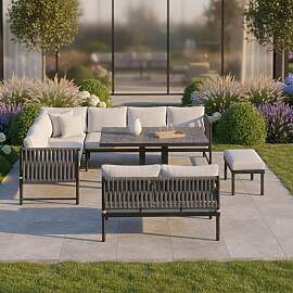 Dining-Loungeset Polly Hellgrau Outdoorstoff/Metall