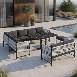 Dining-Loungeset Polly Schwarz Outdoorstoff/Metall