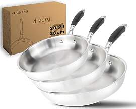 DIVORY Edelstahlpfannen Set 20, 24, 28 cm –