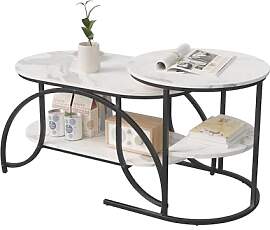 DIYHOM Couchtisch 2er Set, Rund und Oval