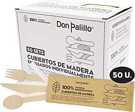 Don Palillo - 50 Sets Einweg-Holzbesteck, verpackt 