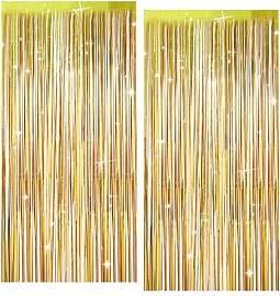 DONQTWAY 2 Stück Lametta Vorhang Gold Glitzer -