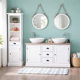 Doppelwaschtisch Kiel, inkl. Becken und Hochschrank