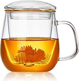 DOPUDO Glas-Teetasse mit Teesieb und Deckel, 520