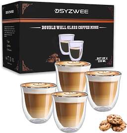 DSYZWEE Doppelwandige Kaffeegläser 220 ml 4er
