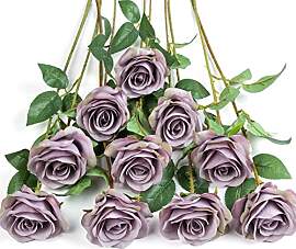 DuHouse 10er Set Künstliche Rosen aus Seidenstoff 