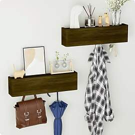DUKZURA Wandgarderobe mit Ablage aus Massivholz -