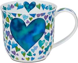 Dunoon Becher Cumbrae Big Love mit Herz weiß blau 