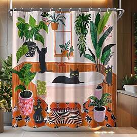 Duschvorhang mit lustiger Katze, Boho, niedlich,