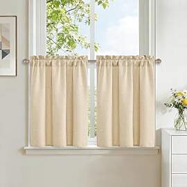 DWCN Scheibengardinen Kurz Beige H45xB90cm 2