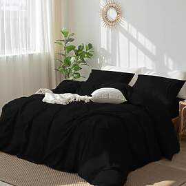 DXHOME Baumwolle Bettwäsche 155x220 Uni Schwarz