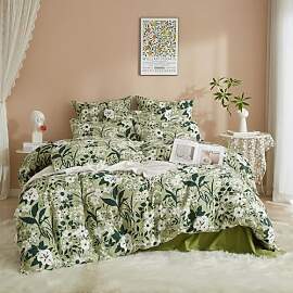 DXHOME Bettwäsche 135x200cm Grün Weiß Blätter
