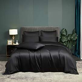 DXHOME Bettwäsche Bambus 155x220cm Schwarz Uni