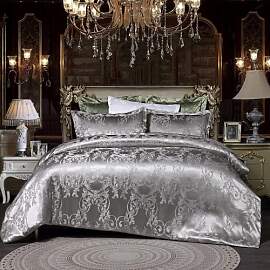 DXHOME Satin Bettwäsche 135x200 4teilig Silber