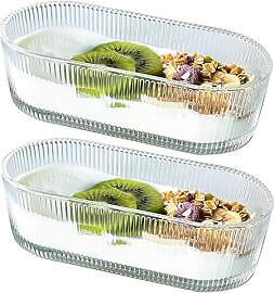 DZGUAI Dessertschalen aus Glas, Vintage-Streifen,