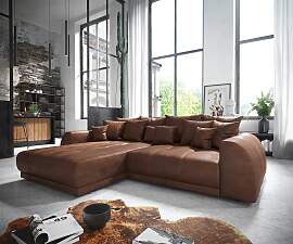 Eckcouch Violetta 300 x 220 cm Lederimitat   Braun 