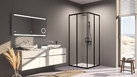 Eckdusche MARWELL, schwarz, B:90cm H:200cm T:90cm, 