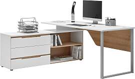 Eckschreibtisch Dallas Silber/Weiß/Eiche Artisan