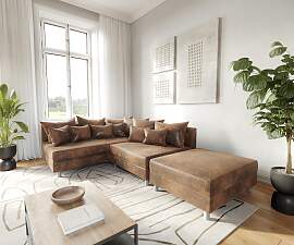 Ecksofa Clovis Braun Antik Optik Hocker Ottomane