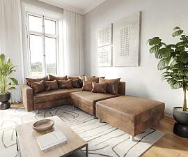 Ecksofa Clovis Braun Antik Optik modul Hocker