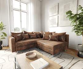 Ecksofa Clovis Braun Antik Optik modular Armlehne
