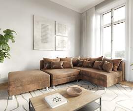 Ecksofa Clovis Braun Antik Optik Modular Hocker