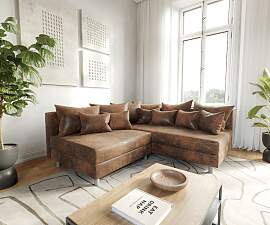 Ecksofa Clovis Braun Antik Optik Ottomane Rechts