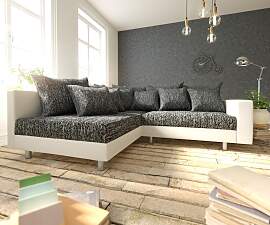 Ecksofa Clovis Weiss Schwarz Armlehne Ottomane