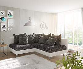 Ecksofa Clovis Weiss Schwarz Ottomane Links