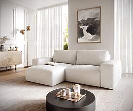 Ecksofa Lanzo 230x155 cm Bouclé Creme-Weiß