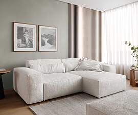 Ecksofa Sirpio 230x155 cm Bouclé Creme-Weiß
