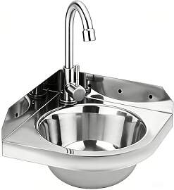 Eckwaschbecken aus Edelstahl, Dreieckiges