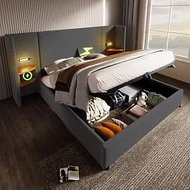 ECLIVON Polsterbett Doppelbett 180x200 mit 2 Regal 