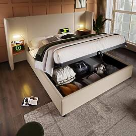 ECLIVON Polsterbett Doppelbett 180x200 mit 2 Regal 