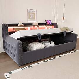 ECLIVON Schlafsofa Kinderbett 90x200 mit LED