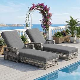 ECLIVON Sonnenliege aus Rattan (2 Set), Liege mit