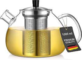 ecooe 1000ml Silberne Teekanne aus Glas