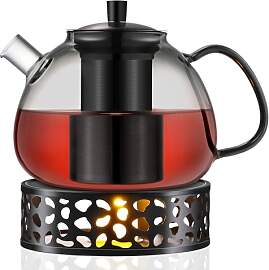 ecooe 1500ml Schwarz Teekanne aus Glas Borosilikat 