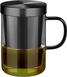 ecooe Schwarz Glas Teetasse mit Sieb und Deckel,