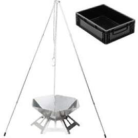 Edelstahl-Feuerschale mit Grillrost & Dreibein 