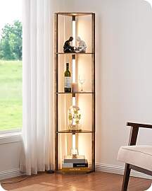 EDISHINE Stehlampe mit 4 Holz-Regal, Standleuchte