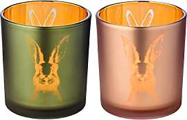 EDZARD 2er-Set Teelichtglas Windlicht Hase, Höhe