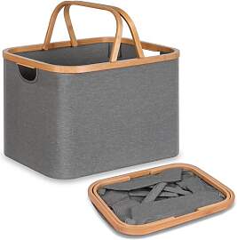 efluky Faltbarer Wäschekorb 43L, Bambus Stoff