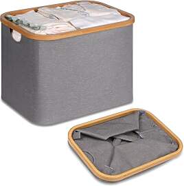 efluky Faltbarer Wäschekorb 50L, Bambus Stoff