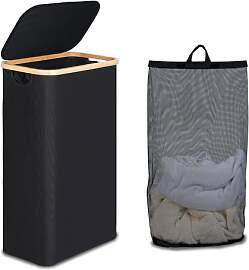 efluky Wäschekorb mit Deckel 75L, Schmal