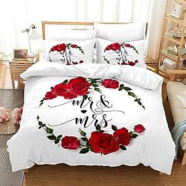 EHAOKK Rote Rosa Rose Blumen Muster Bettbezug