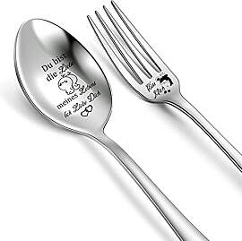 Ehefrau Ehemann Suppe Abendessen Gabel und Löffel 