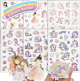 Einhorn Glitzer Sticker mit Glitzereffekt 6pcs