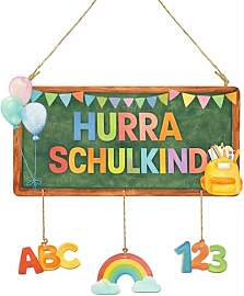 Einschulung Deko Holz Türschild Hurra Schulkind